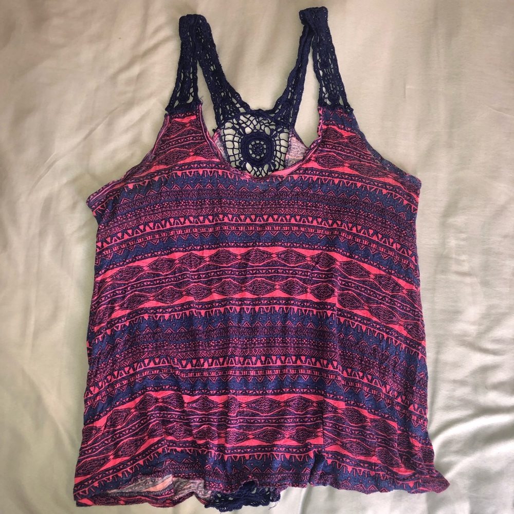 Pink/blue Aztec print tank top